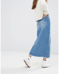 Pull&Bear Denim Midi Skirt With High Split Front