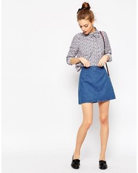 Asos Denim A Line Mini Skirt In Midwash Blue