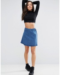 Asos Denim Mini Circle Skirt In Vintage Dark Wash Blue