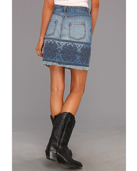 Stetson Denim Skirt With Raw Edge Embellished Front Back