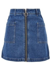 Topshop Patch Pocket A Line Denim Miniskirt