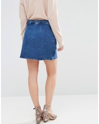 Asos Petite Petite Denim A Line Skirt In Midwash Blue