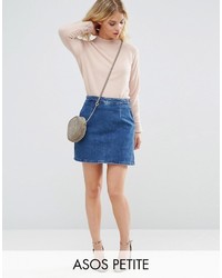 Asos Petite Petite Denim A Line Skirt In Midwash Blue