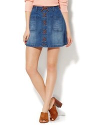 New York & Co. Soho Jeans Lace Up Mini Skirt Theatrical Blue Wash