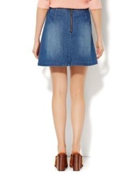 New York & Co. Soho Jeans Lace Up Mini Skirt Theatrical Blue Wash