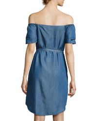 Chelsea & Theodore Off The Shoulder Denim Style Chambray Dress Blue