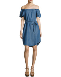Chelsea & Theodore Off The Shoulder Denim Style Chambray Dress Blue