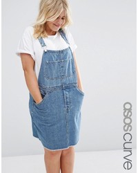 Asos Curve Curve Overall Dress In Mid Wash Blue
