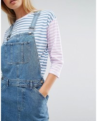 Asos Tall Asos Tall Denim Overall Dress In Mid Wash Blue