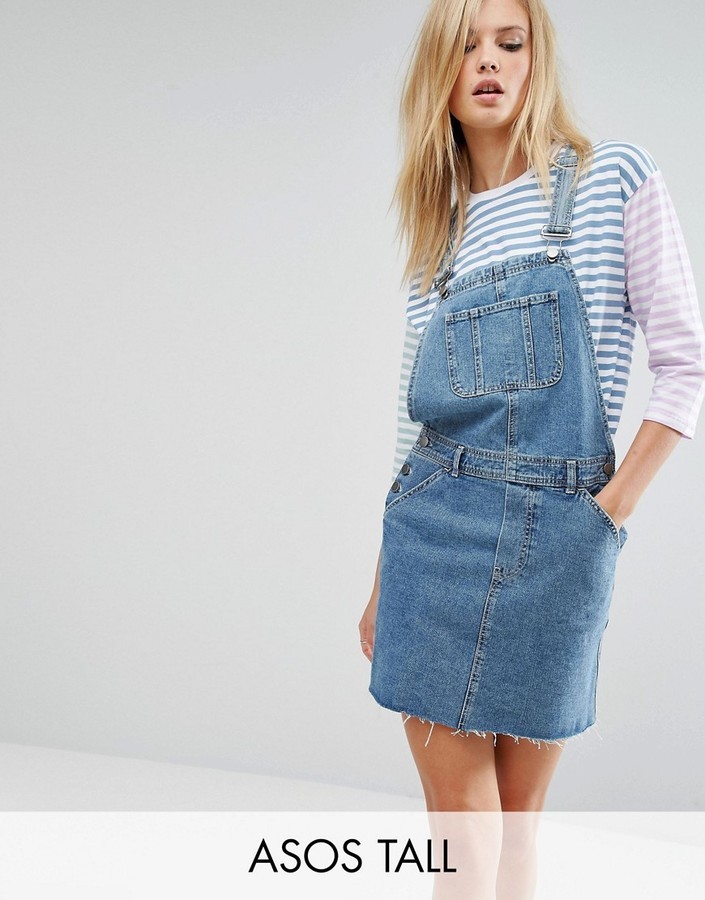 Asos Tall Asos Tall Denim Overall Dress In Mid Wash Blue 56 Asos Lookastic