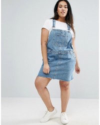 Asos Curve Curve Denim Overall Dress In Mid Wash Blue