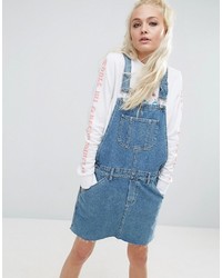 Asos Denim Overall Dress In Mid Wash Blue