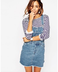 Asos Denim Overall Dress In Mid Wash Blue