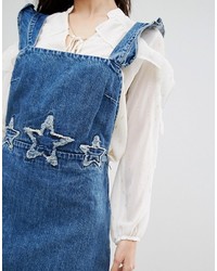 Mango Denim Overall Dress With Stars Embroidery