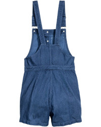 H&M Denim Bib Overall Shorts Dark Denim Blue Ladies