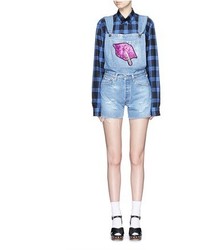 Forte Couture Le Bon Glitter Lip Patch Denim Short Overalls