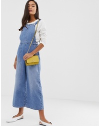 Miss Selfridge Cropped Dungarees With Wide Leg In Denim