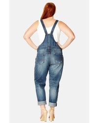 City Chic Over It All Distressed Denim Overalls