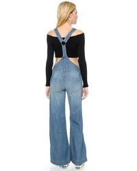 Free People Washed Chambray D Ring Back Overalls