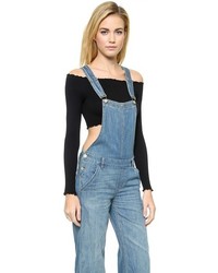 Free People Washed Chambray D Ring Back Overalls