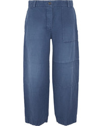 Burberry Cropped Brushed Ramie And Cotton Blend Pants Mid Denim