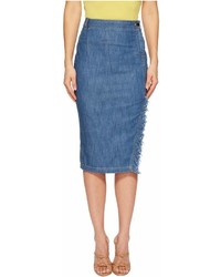 Moschino Boutique Skirt With Side Slit And Denim Fringe Skirt