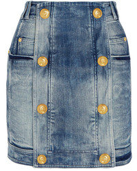 Balmain Distressed Stretch Denim Mini Skirt, $1,605 | NET-A-PORTER 
