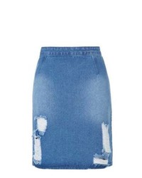 New Look Blue Ripped Denim Pencil Skirt