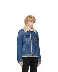 Dolce and Gabbana Blue Denim Shearling Jacket