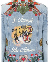 Gucci Embroidered Denim Shearling Jacket