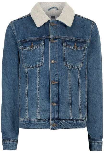 agentschap Gewond raken accu Topman Blue Faux Shearling Collar Denim Jacket, $120 | Topman | Lookastic