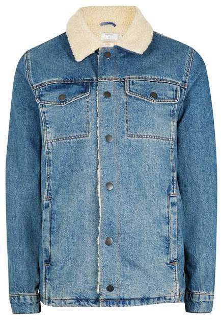 Topman denim jacket sale fur collar