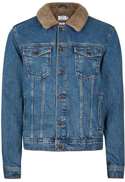 Sinds uitvegen Mok Topman Mid Wash Blue Faux Shearling Collar Denim Jacket, $120 | Topman |  Lookastic