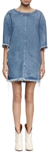 frayed hem denim dress