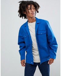ASOS DESIGN Oversized Worker Shirt With Revere Collar In Blue