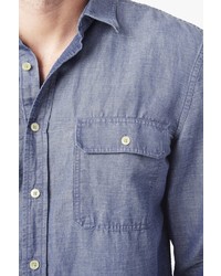 7 For All Mankind Long Sleeve Double Patch Pocket Denim Shirt In Indigo