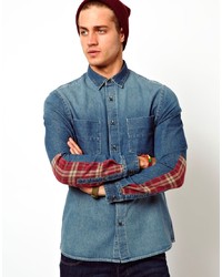 Asos Denim Shirt In Long Sleeve With Contrast Panels