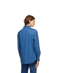 Gucci Blue Denim Stone Wash Web Shirt