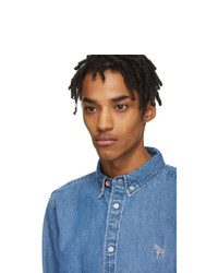 Ps By Paul Smith Blue Denim Tailored Fit Zebra Shirt
