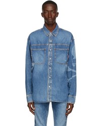 Men's Blue Denim Shirt, Blue Denim Overalls, Brown Leather Oxford Shoes ...