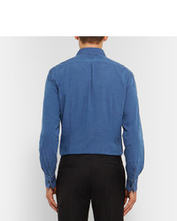 Brunello Cucinelli Blue Slim Fit Bib Front Denim Tuxedo Shirt