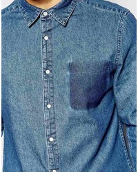 Asos Brand Denim Shirt In Long Sleeve With Raw Edges