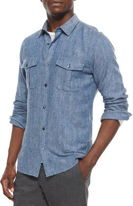 Indigo Twill Long Sleeve Shirt - Indigo - Long Sleeve Shirts - GAZMAN