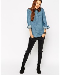 Asos Collection Denim Boyfriend Shirt With Utility Styling