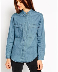 Asos Collection Denim Boyfriend Shirt With Utility Styling