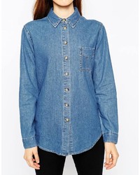 Asos Collection Denim Slim Fit Shirt In Retro Blue Wash