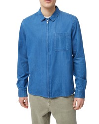 French Connection Cotton Denim Zip Up Shirt In Mid Wash At Nordstrom