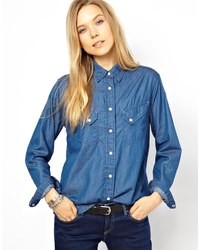 Denham Jeans Denham Denim Shirt With Slanted Pockets Blue