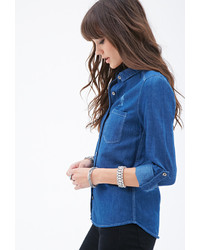 Forever 21 Distressed Chambray Shirt