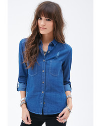 Forever 21 Distressed Chambray Shirt